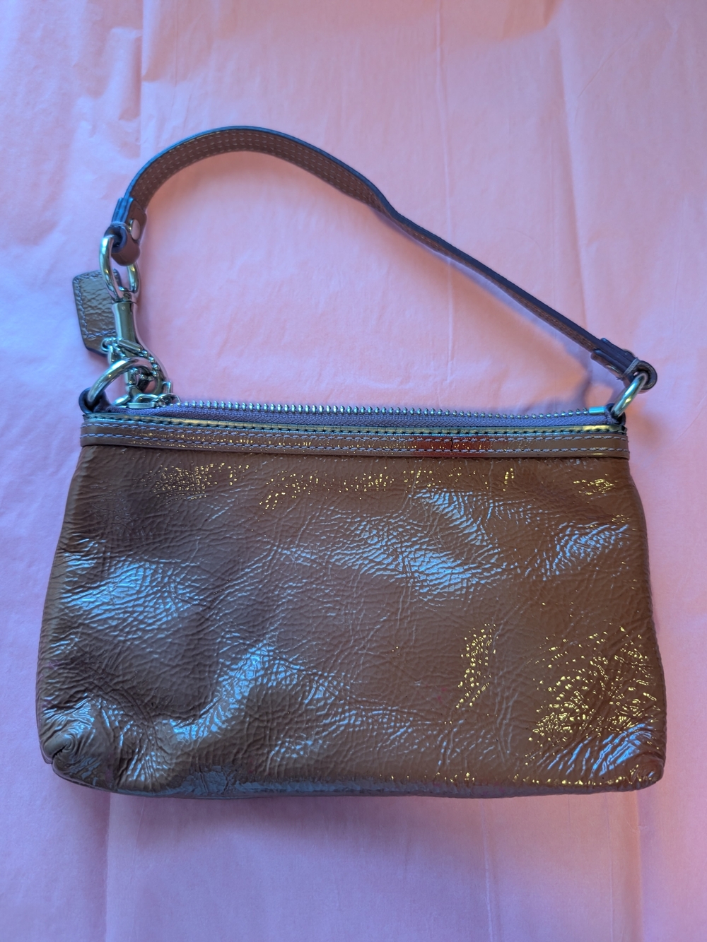 Coach Brown Patent Leather Wristlet with Silver Hardware - Picture 5 of 9